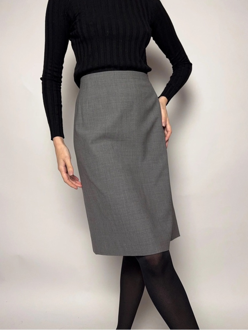 Y2k Vintage Anne Klein Dark Charcoal Midi Pencil Skirt